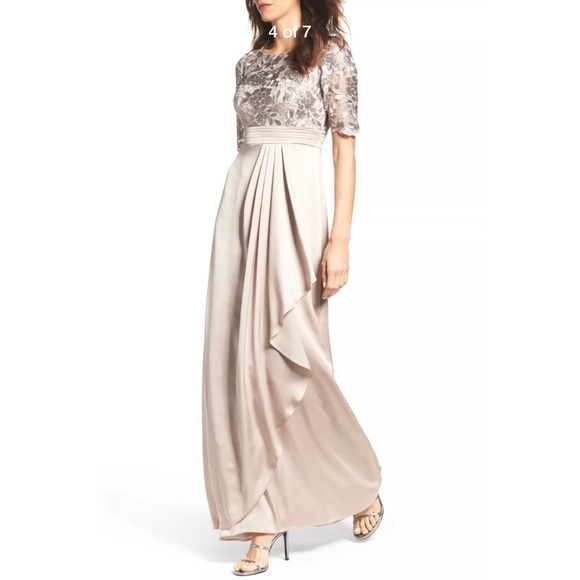 NEW Adrianna Papell Floral Sequin Embroidered‎ Gown in Light Mink [SZ 4 ] - Picture 8 of 13